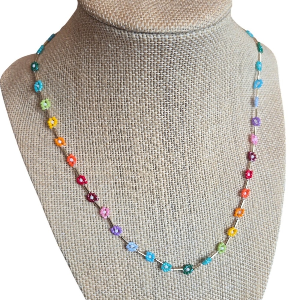 Roxanne Assoulin Necklace Flower Bead Metal Lightweight Kidcore Colorful Hippie